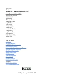 Spring 2021 History of Capitalism Bibliography