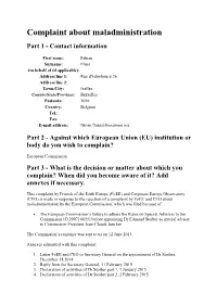 Complaint About Maladministration Part 1 - Contact Information