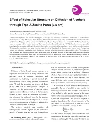 Effect of Molecular Structure on Diffusion of Alcohols Through Type-A Zeolite Pores (0.5 Nm)