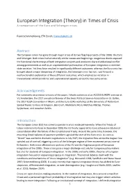 European Integration (Theory) in Times of Crisis a Comparison of the Euro and Schengen Crises