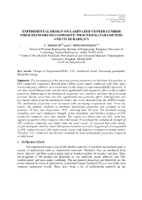 Experimental Design on Laminated Veneer Lumber Fiber Reinforced Composite: Processing Parameters and Its Durability
