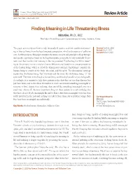 Finding Meaning in Life Threatening Illness