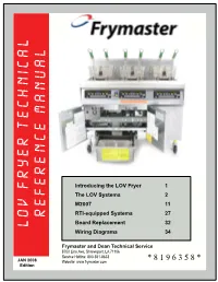 LOV FRYER TECHNICAL REFERENCE MANUAL Website: Service Hotline:800-551-8633 8700 Line Ave, Shreveport, LA 71106 Frymaster Anddean Technical Service