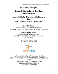 Astrosat Project Level2 Interface Control Document Level2 Data Pipeline Software for Soft X-Ray Telescope (SXT)