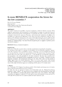 Is More BENELUX Cooperation the Future for the Low Countries ? Prof