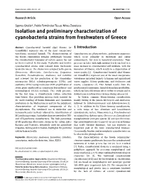 Isolation and Preliminary Characterization of Cyanobacteria Strains from Freshwaters of Greece