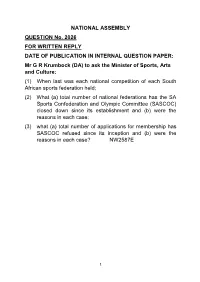 NATIONAL ASSEMBLY QUESTION No. 2026 for WRITTEN REPLY