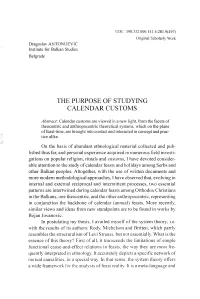 The Purpose of Studying Calendar Customs