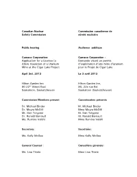 Transcript of the April 3, 2013 Public Hearing on Cameco Corporation