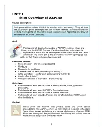 Unit I. ASPIRA Overview