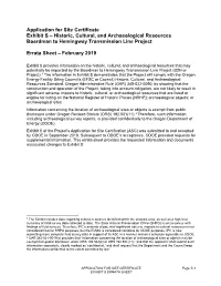 Application for Site Certificate Exhibit S – Historic, Cultural, and Archaeological Resources Boardman to Hemingway Transmission Line Project