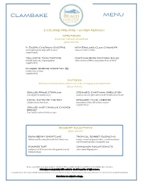 Clambake Menu