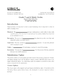 Grade 7 and 8 Math Circles Cryptography Introduction