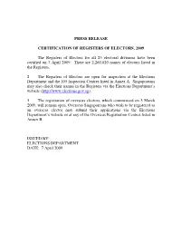 PRESS RELEASE Press Release on Certification of Registers of Electors