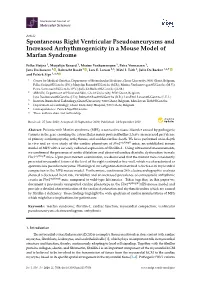 Spontaneous Right Ventricular Pseudoaneurysms and Increased Arrhythmogenicity in a Mouse Model of Marfan Syndrome