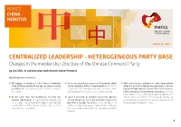 CENTRALIZED LEADERSHIP – HETEROGENEOUS PARTY BASE Changes in the Membership Structure of the Chinese Communist Party