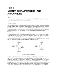 Lab 7 Mosfet Characteristics and Applications