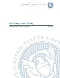 Section 512 of Title 17 a Report of the Register of Copyrights May 2020 United States Copyright Office