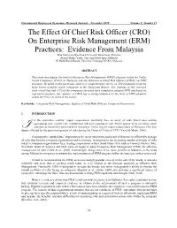 The Effect of Chief Risk Officer (CRO) on Enterprise Risk Management (ERM) Practices: Evidence from Malaysia