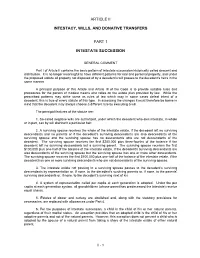 Article Ii Intestacy, Wills, and Donative Transfers Part 1 Intestate Succession