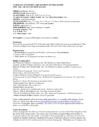 Carleton University, Department of Philosophy Phil 2900, Truth and Propaganda