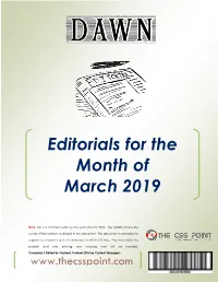 Editorials for the Month of March 2019
