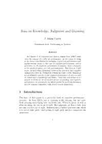 Sosa on Knowledge, Judgment and Guessing