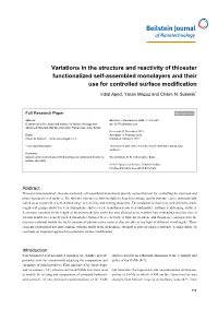 Variations in the Structure and Reactivity of Thioester Functionalized Self-Assembled Monolayers and Their Use for Controlled Surface Modification
