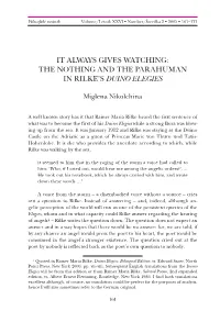 It Always Gives Watching: the Nothing and the Parahuman in Rilke's Duino