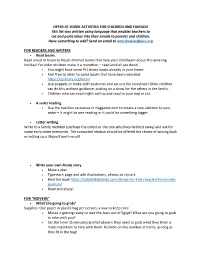 OFFER AT-HOME ACTIVITIES for CHILDREN and FAMILIES This List Was Written Using Language That Enables Teachers to Cut and Paste I