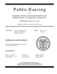 Public Hearing Before ASSEMBLY REGULATED PROFESSIONS and INDEPENDENT AUTHORITIES COMMITTEE ASSEMBLY BILL No