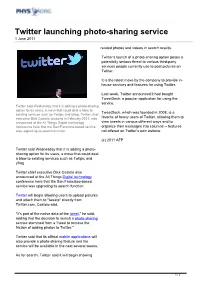 Twitter Launching Photo-Sharing Service 1 June 2011