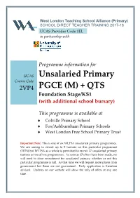 Unsalaried Primary PGCE (M) +