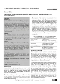 A Review of Neuro-Ophthalmologic Emergencies Type of Article: Review
