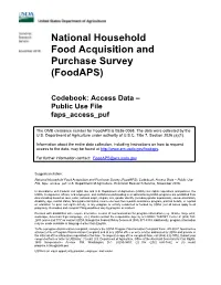Codebook: Access Data – Public Use File Faps Access Puf