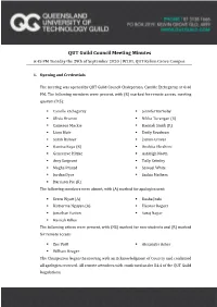 QUT Guild Council Meeting Minutes 6:45 PM Tuesday the 29Th of September 2020 | W201, QUT Kelvin Grove Campus