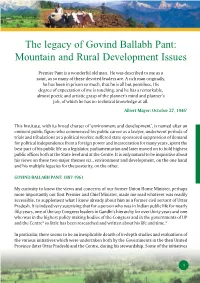 The Legacy of Govind Ballabh Pant: Mountain and Rural Development Issues