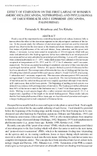 Effect of Starvation on the First Larvae of &lt;I&gt;Homarus Americanus&lt;/I&gt;