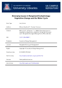 Emerging Issues in Rangeland Ecohydrology: Vegetation Change and the Water Cycle