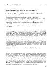 Growth of Bifidobacteria in Mammalian Milk