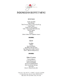 Indonesian Buffet Menu