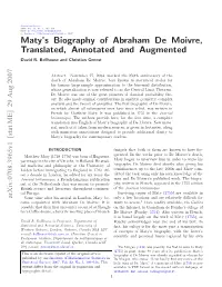 Maty's Biography of Abraham De Moivre, Translated