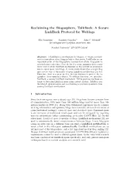 Reclaiming the Blogosphere, Talkback: a Secure Linkback Protocol for Weblogs