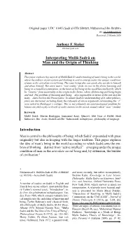 Interpreting Mullā Ṣadrā on Man and the Origin of Thinking
