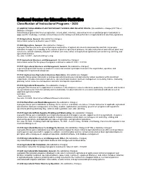 National Center for Education Statistics Classification of Instructional Programs - 2020