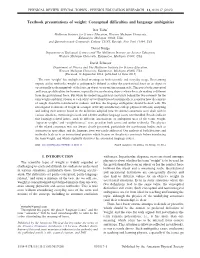 Textbook Presentations of Weight: Conceptual Difficulties and Language Ambiguities