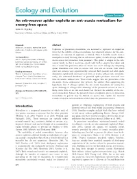 An Orbweaver Spider Exploits an Antacacia Mutualism for Enemyfree