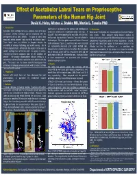 Effect of Acetabular Labral Tears on Proprioceptive Parameters of the Human Hip Joint HIP CENTER David C
