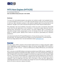 MTU Aero Engines (MTX.DE) Investment Memo Date: 6/11/2020; Closing Stock Price: €154.4 (EUR)
