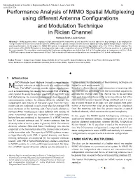 Performance Analysis of MIMO Spatial Multiplexing Using Different Antenna Configurations and Modulation Technique in Rician Channel Hardeep Singh, Lavish Kansal